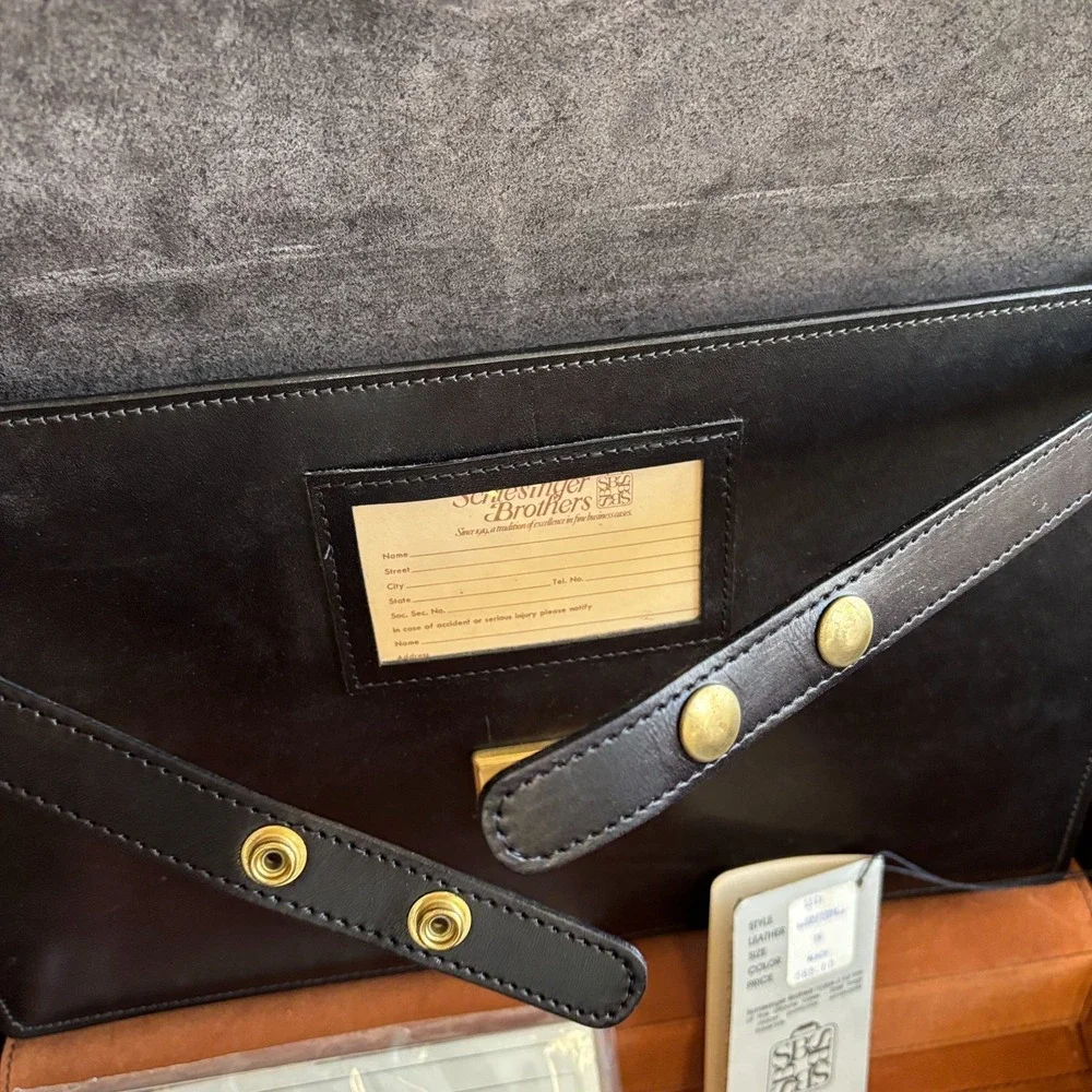 VTG Schlesinger Brothers Black Saddle Leather‎ Briefcase Attaché RARE Sz 18 NWT